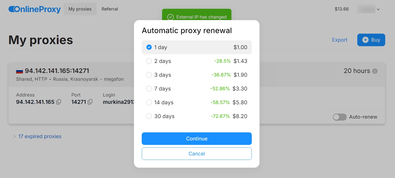OnlineProxy.io: automatyczne odnowienie mobilnego proxy