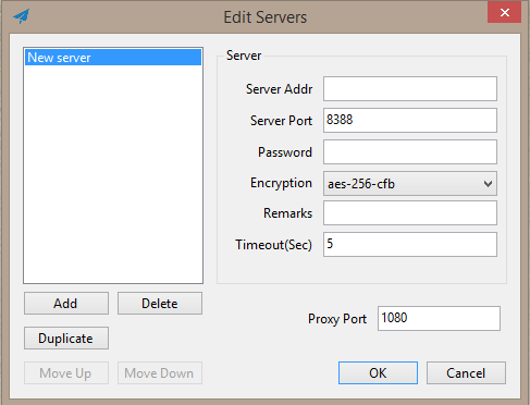 zrzut ekranu klienta Shadowsocks